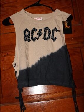 AC/DC Womens Beige and Black Diagonal Tie-Dye Logo Tank